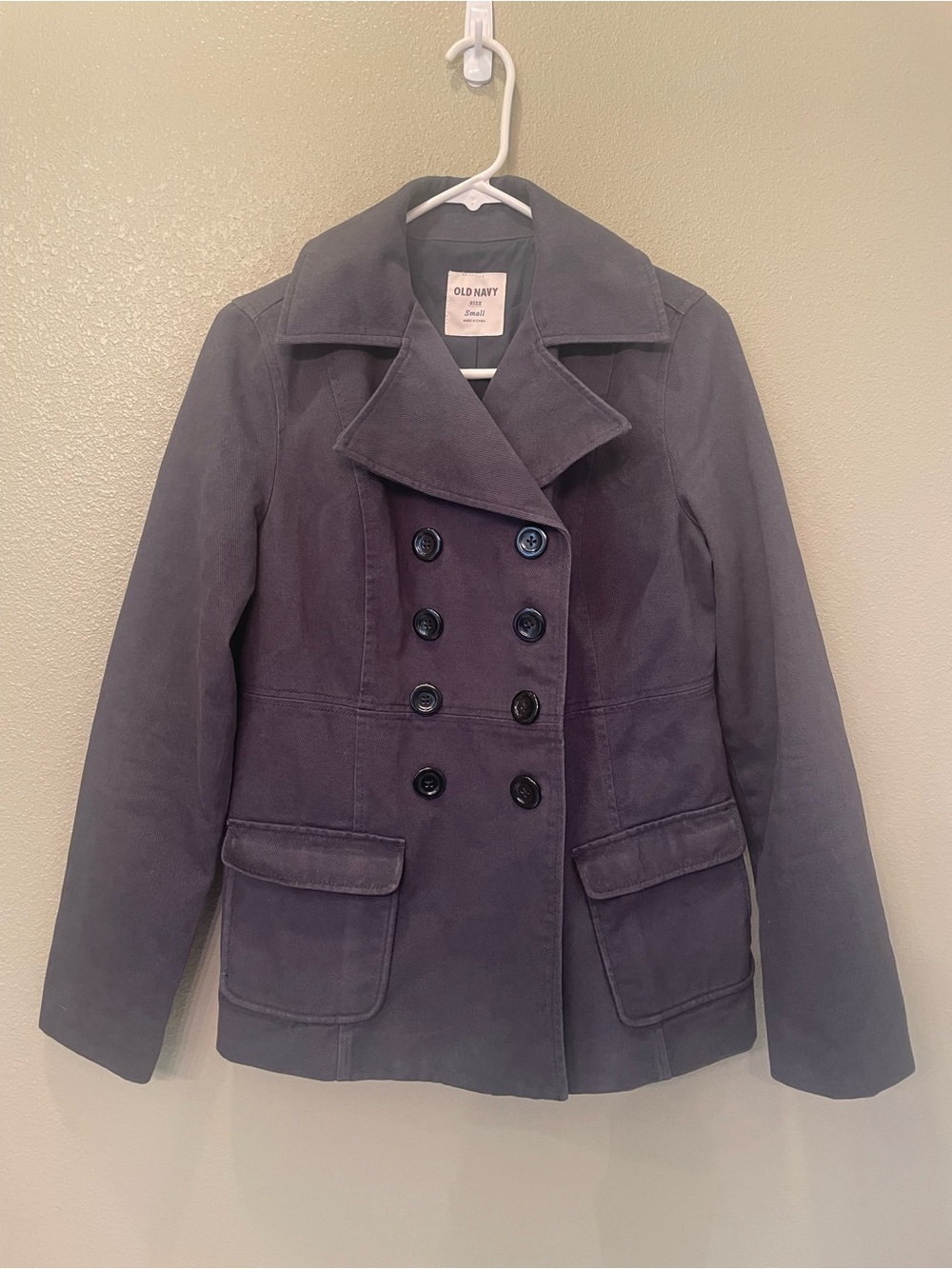Old Navy Women's Double-Breasted Cotton Pea Coat in Charcoal Gray